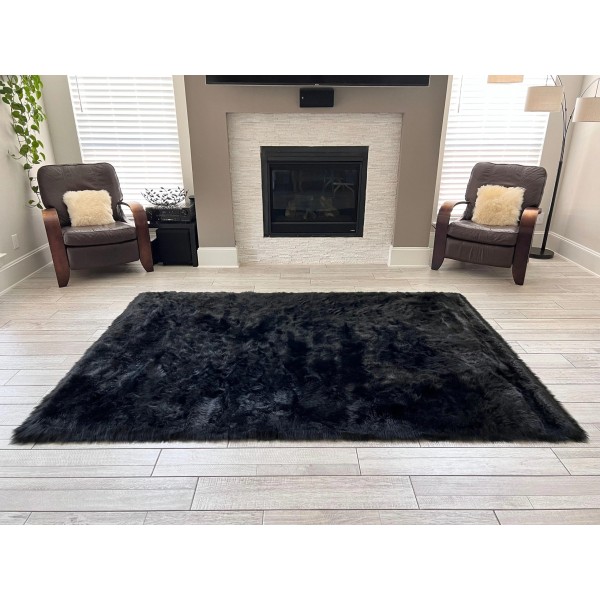 Elegant black faux wool carpet