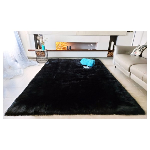 Elegant black faux wool carpet
