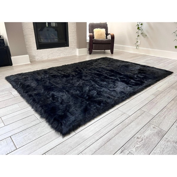 Elegant black faux wool carpet