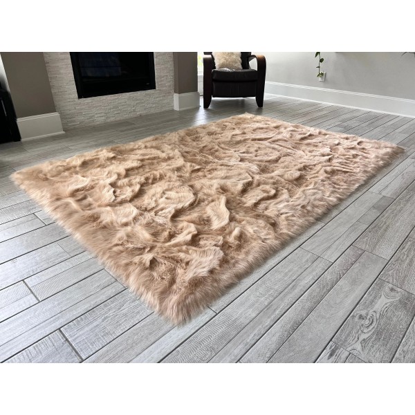 Light brown faux sheepskin rug