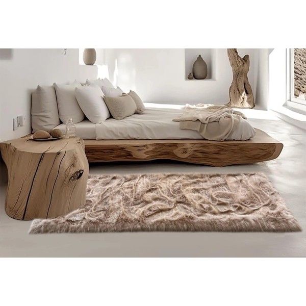 Light brown faux sheepskin rug