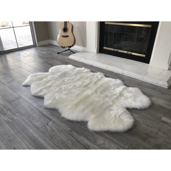 Pure white faux fur rug